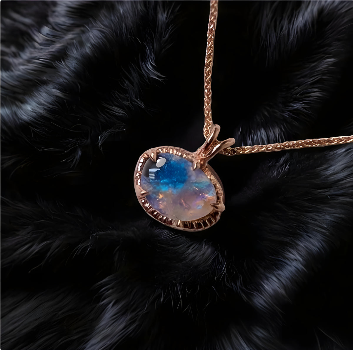 Necklace with a pendant on a black fur background