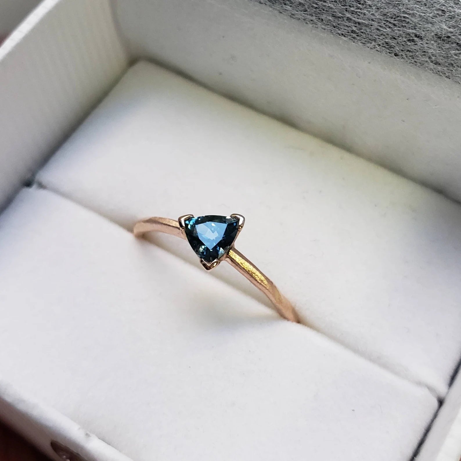 Montana Sapphire Trillion Engagement Ring – Solid 10k, 14k or 18k in Yellow, Rose or White Gold