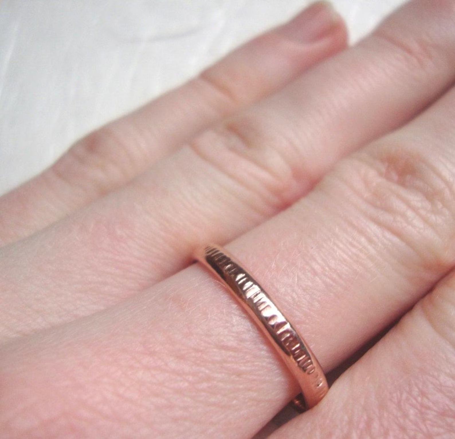 Women's Gold Bamboo Ring – Thin Hammered Band in Solid 10k Yellow, Rose or White Gold