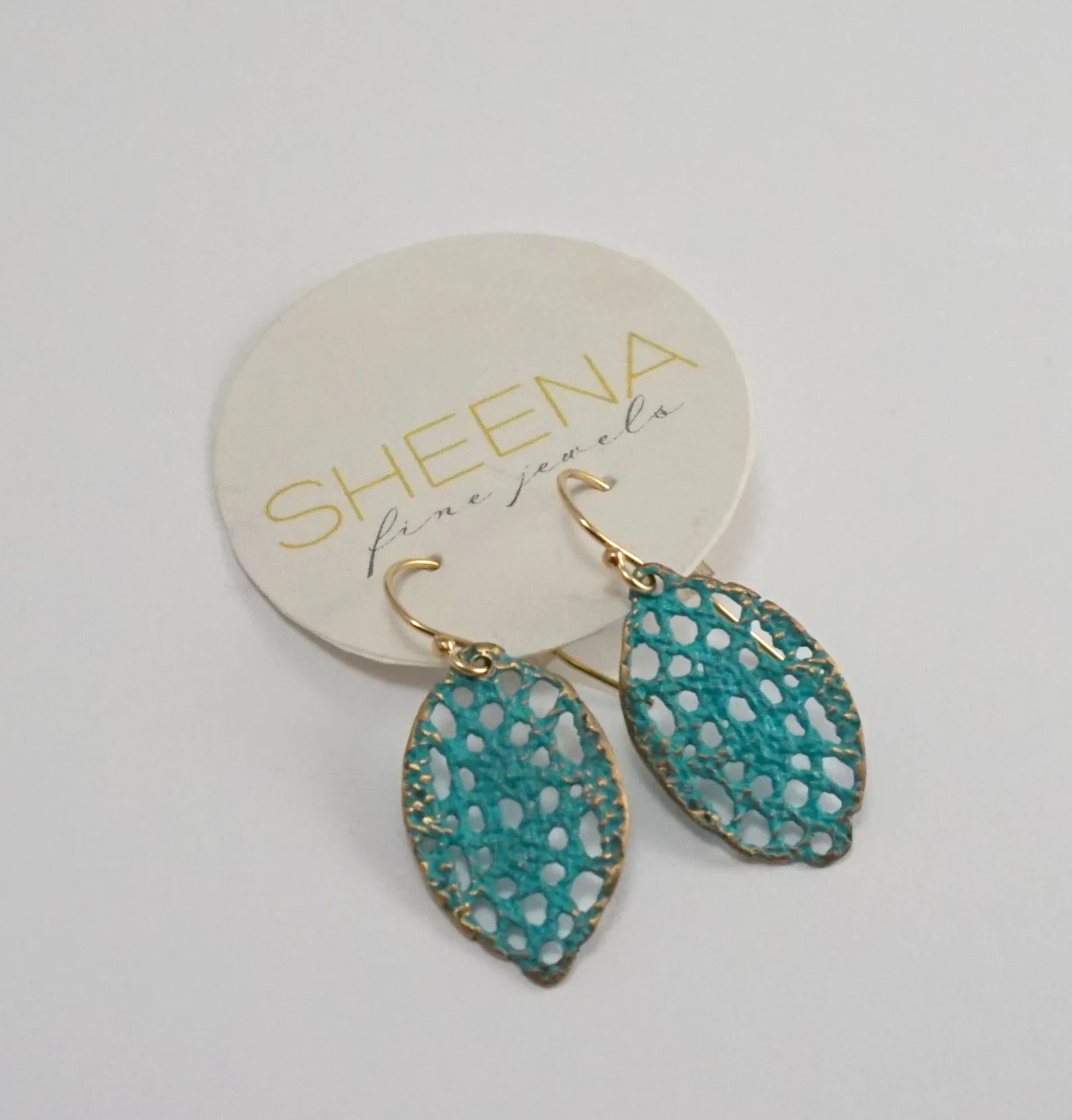 Lace Drop Earrings in Verdigris Patina with 14k Gold Filled Hooks – Lightweight & Artistic