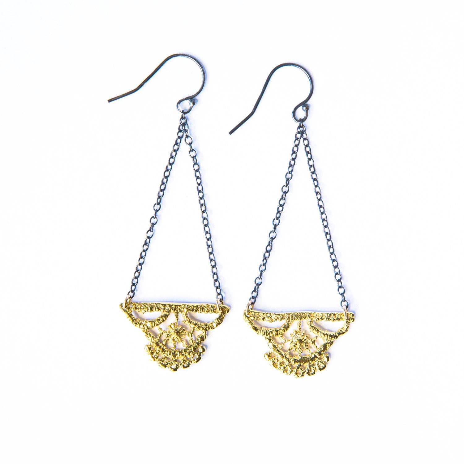 Lily lace earrings chandelier in 14k yellow gold filled
