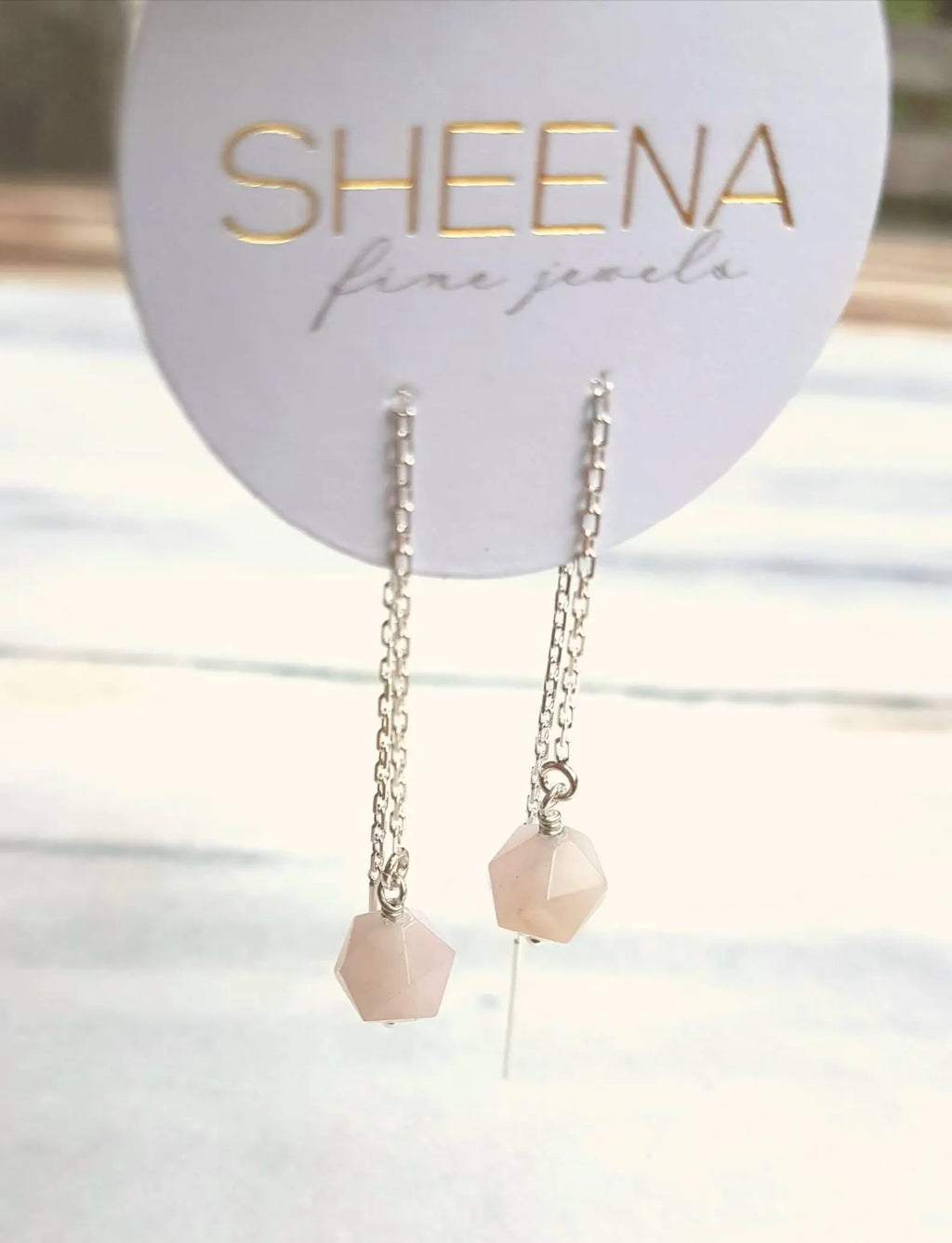 Morganite Threader Earrings in Sterling Silver – Delicate and Minimalist Design