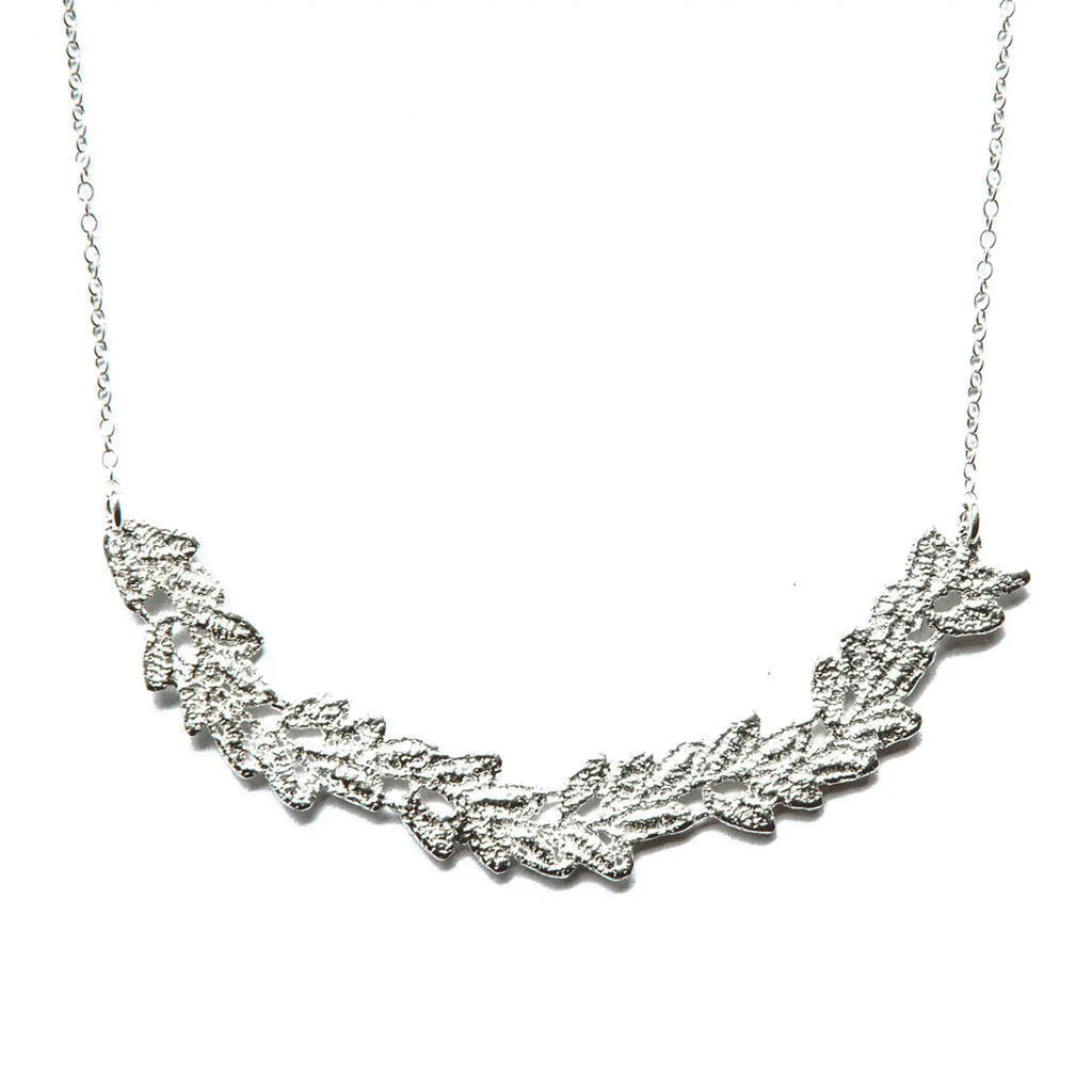 Vine Lace Bib Necklace in Solid Sterling Silver