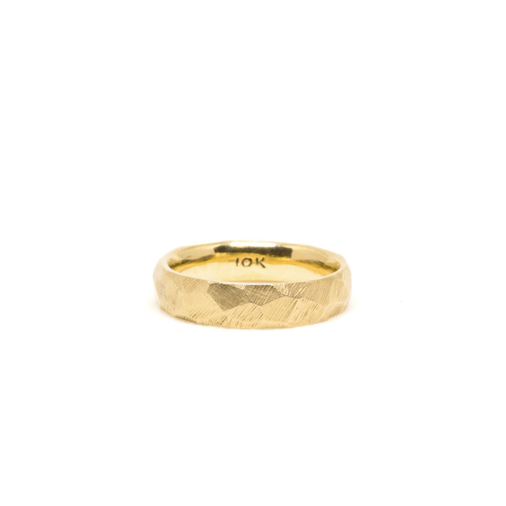 Alliance rustique en or pour homme – Texture à facettes en or massif 10 carats, 14 carats ou 18 carats, en or jaune, rose et blanc