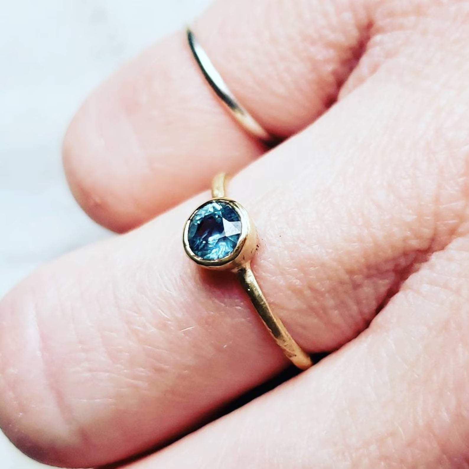 Women's Bezel Set Montana Sapphire Engagement Ring – Solid 10k, 14k or 18k in Yellow, Rose or White Gold