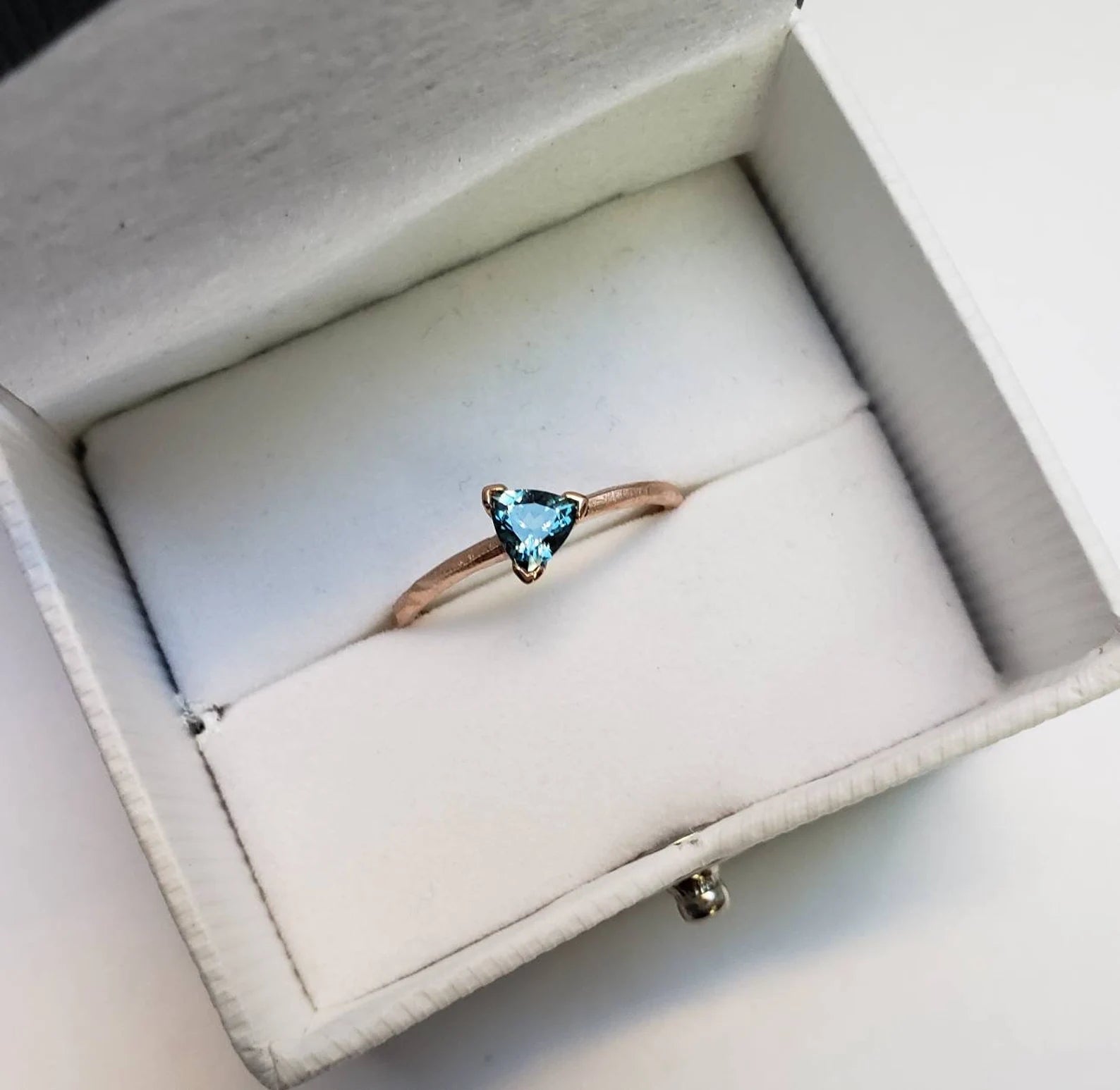 Montana Sapphire Trillion Engagement Ring – Solid 10k, 14k or 18k in Yellow, Rose or White Gold