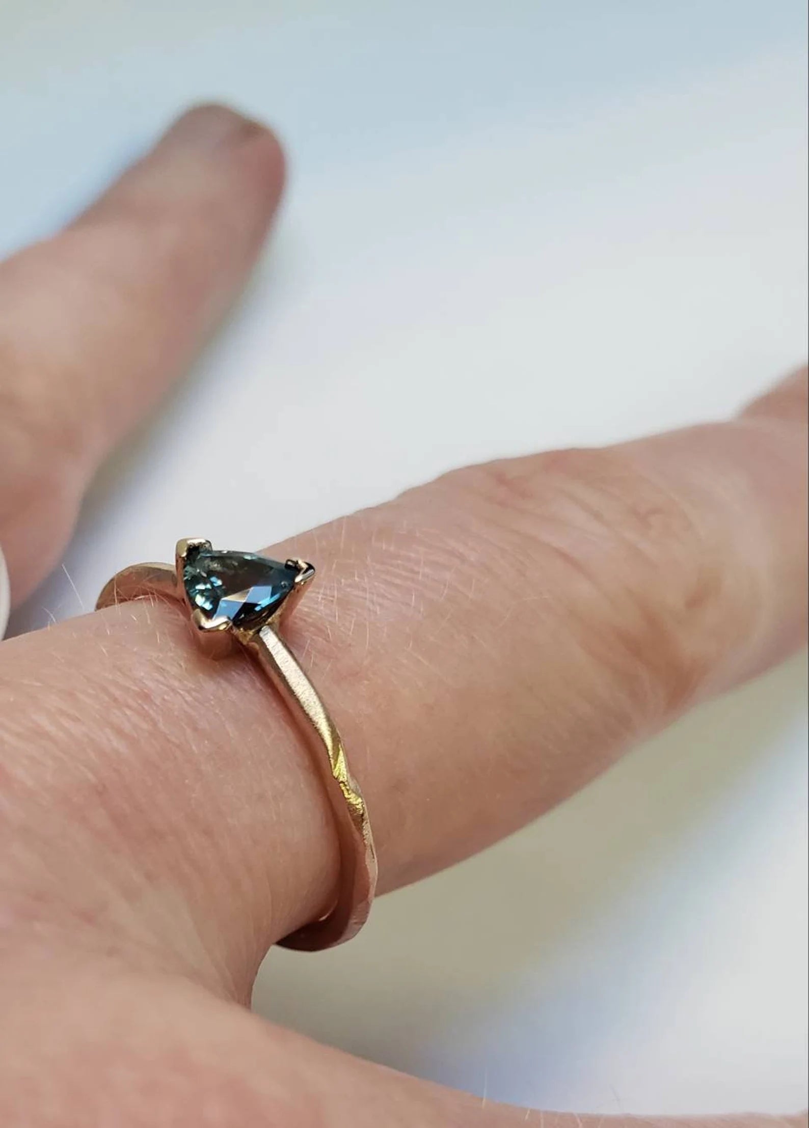 Montana Sapphire Trillion Engagement Ring – Solid 10k, 14k or 18k in Yellow, Rose or White Gold