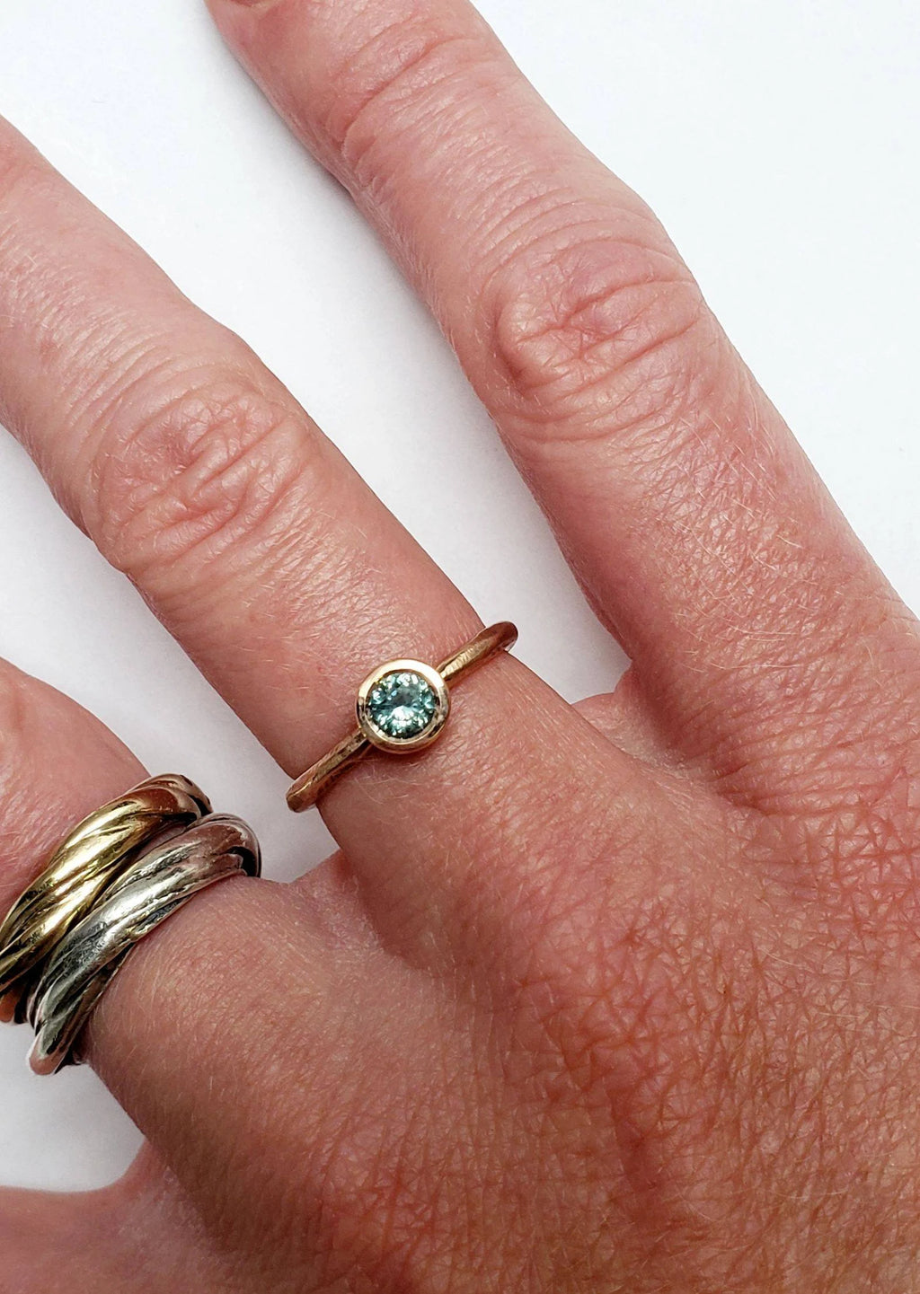 Women's Bezel Set Montana Sapphire Rough Band Engagement Ring – Solid 10K, 14k or 18k, Yellow, Rose or White Gold
