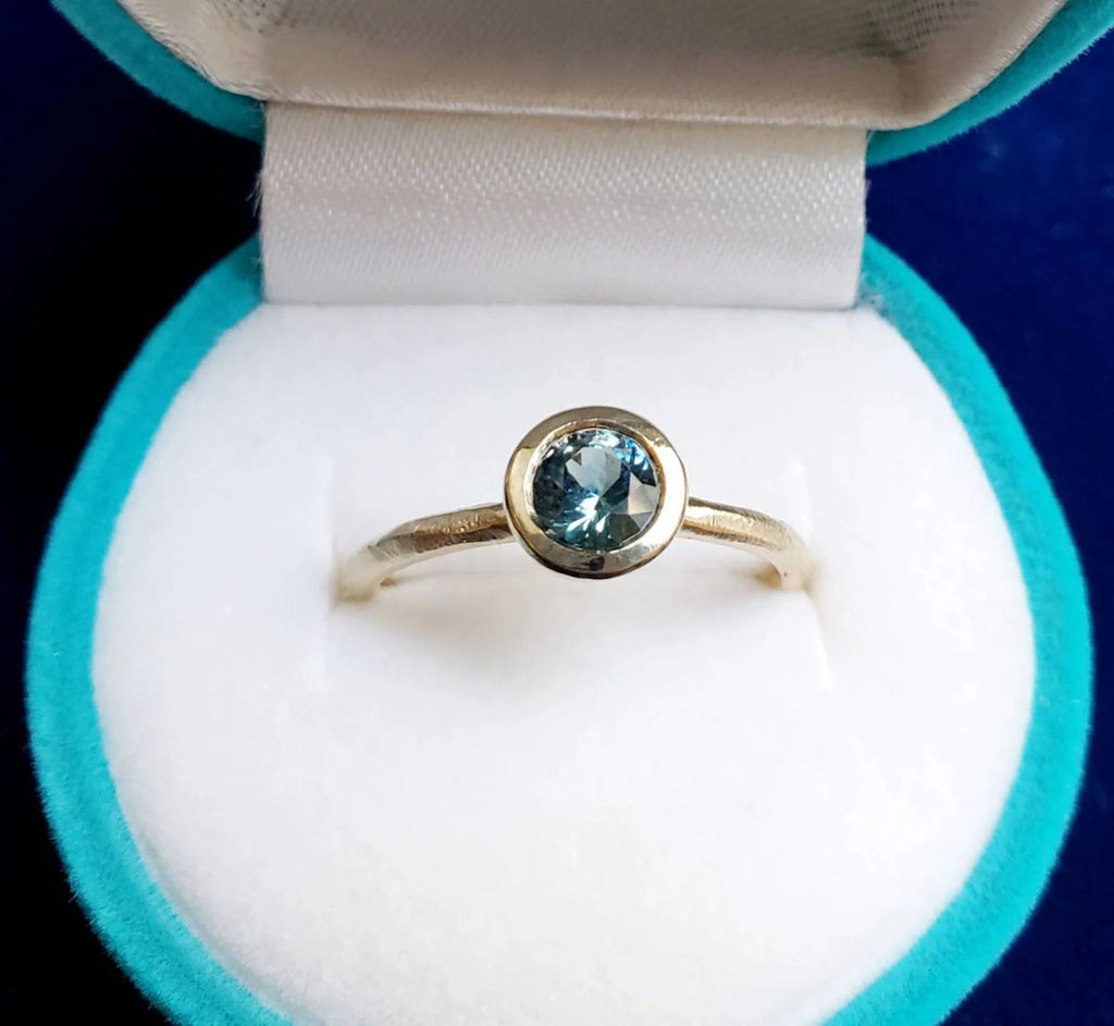 Women's Bezel Set Montana Sapphire Engagement Ring – Solid 10k, 14k or 18k in Yellow, Rose or White Gold