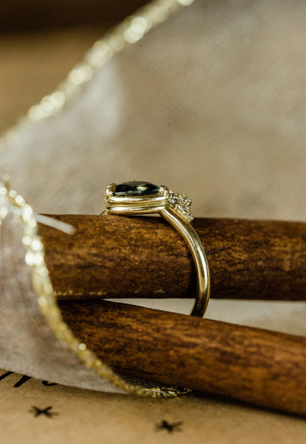 Women's Pear Cut Teal Sapphire Engagement Ring with Canadian Diamonds - Solid 18k Yellow, Rose or White Gold, Etsy Design Award Finalist