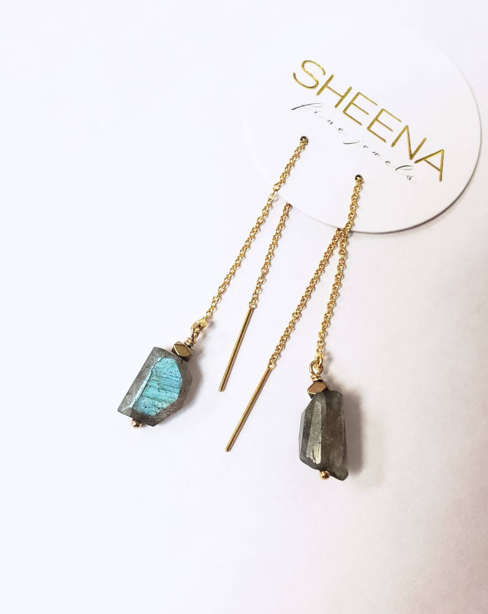 Boucles d'oreilles en labradorite – Chaîne en or rempli 14 carats