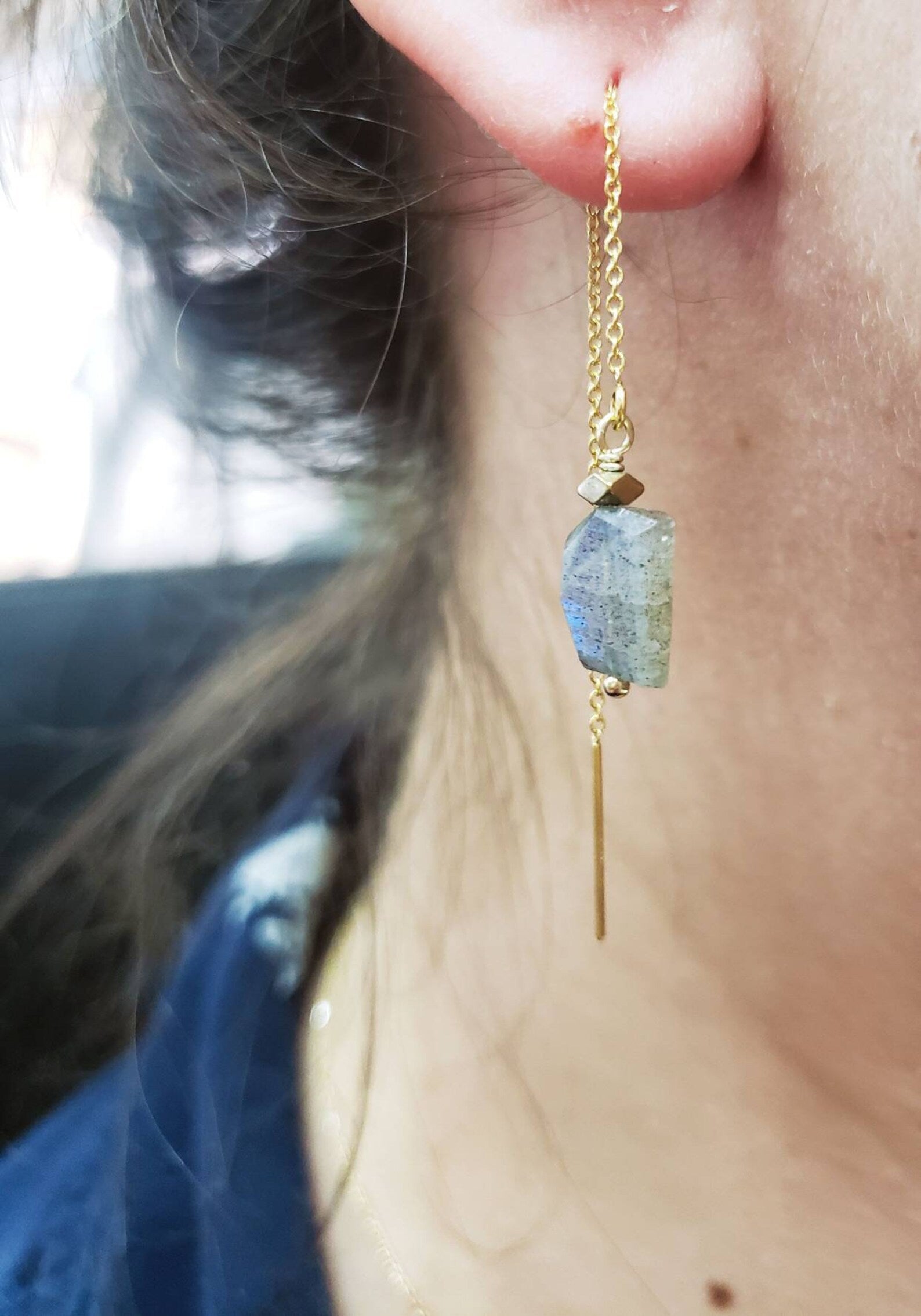 Boucles d'oreilles en labradorite – Chaîne en or rempli 14 carats