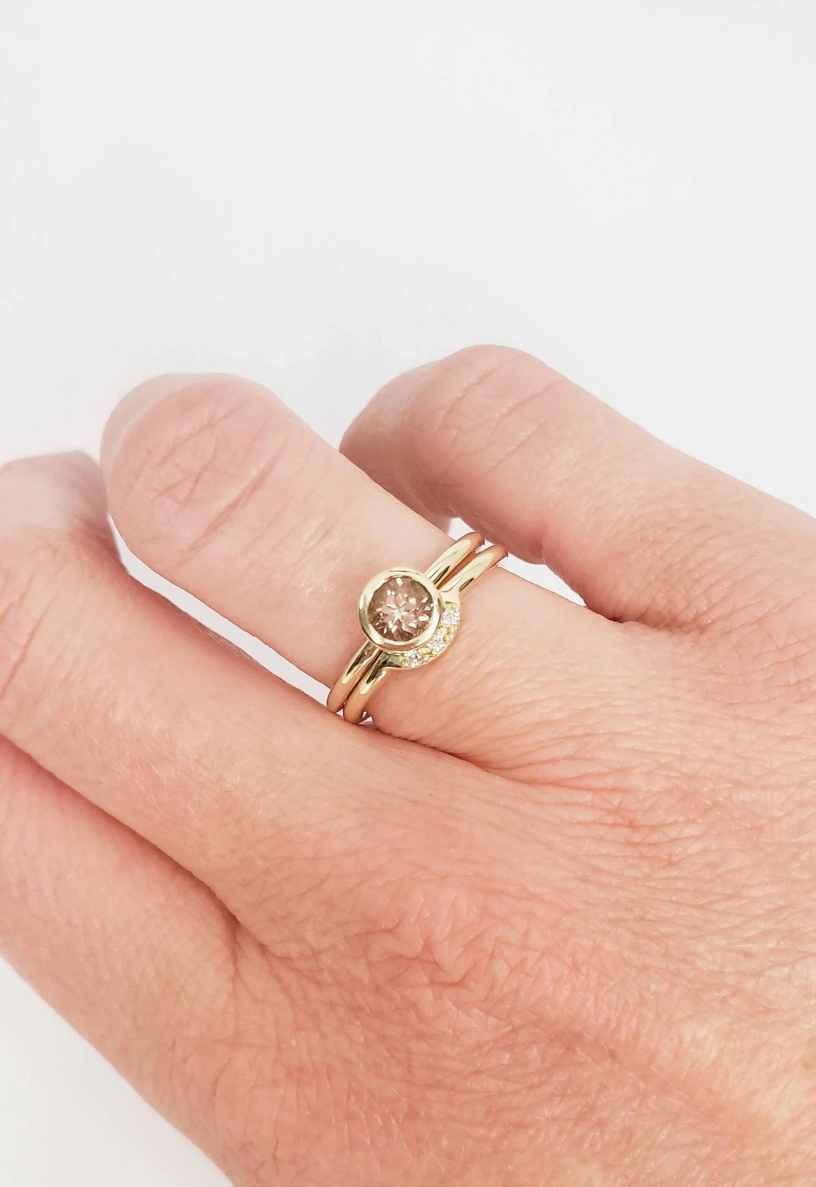 Bague de fiançailles en morganite sertie d'une pierre précieuse et d'une alliance en diamants assortie – Or massif 10 carats, 14 carats ou 18 carats, jaune, rose ou blanc