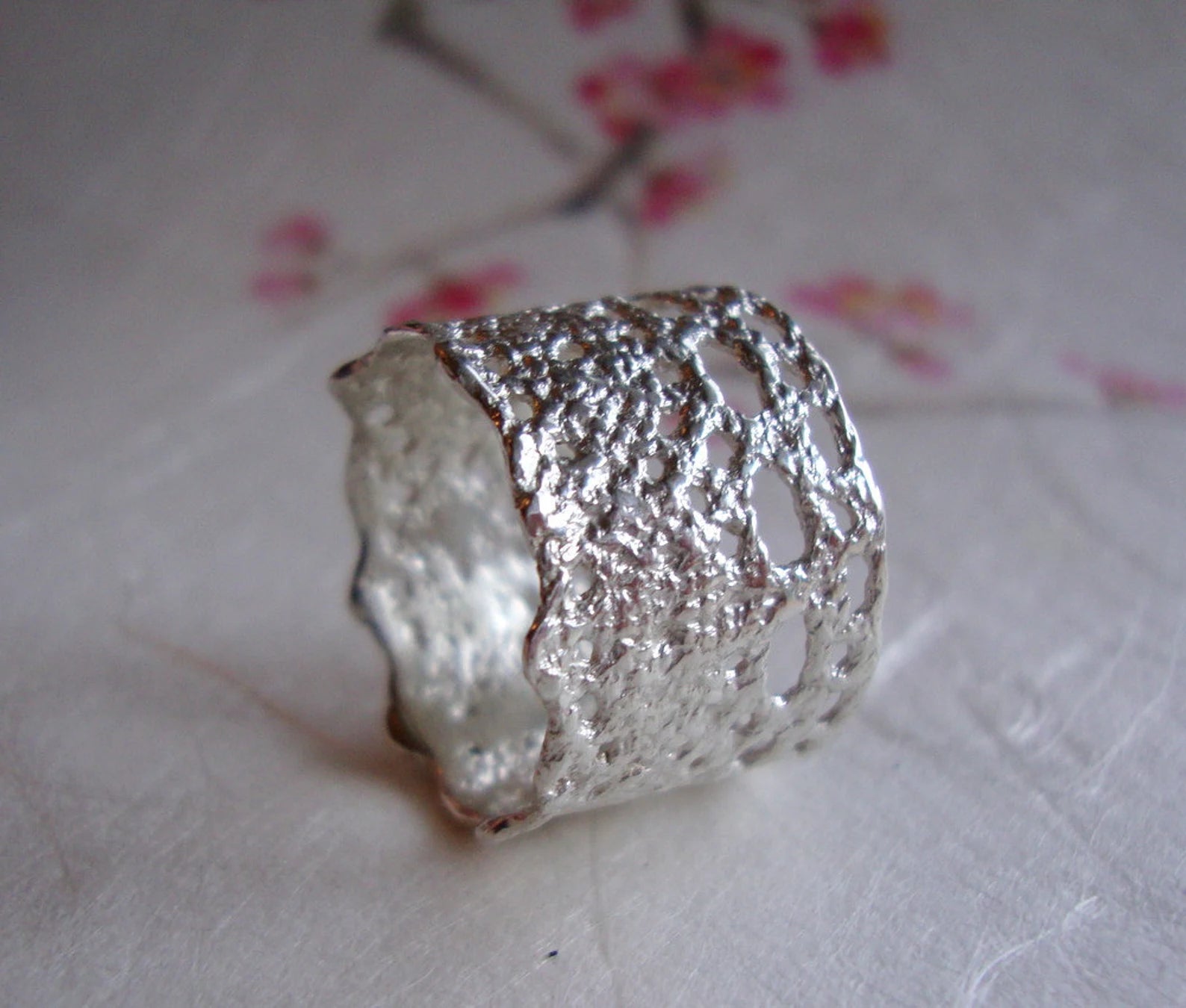 Bague en dentelle style mariage bohème – Design inspiré de Lilibet en argent sterling