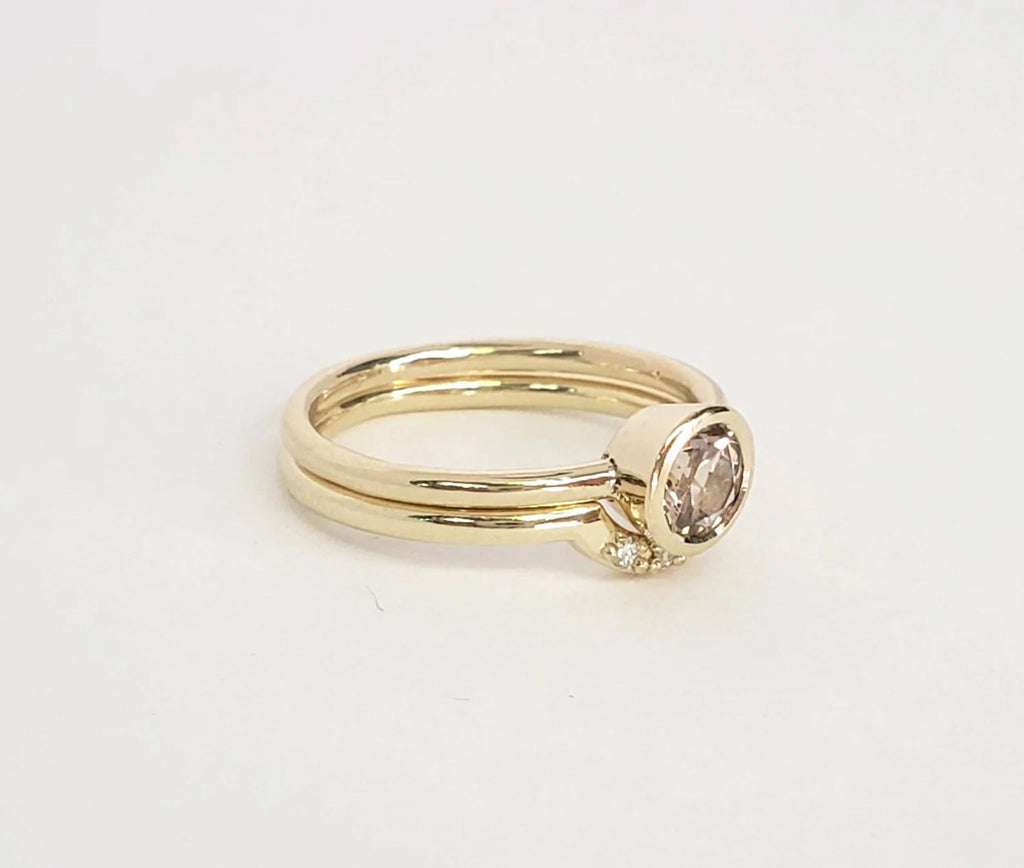 Bague de fiançailles en morganite sertie d'une pierre précieuse et d'une alliance en diamants assortie – Or massif 10 carats, 14 carats ou 18 carats, jaune, rose ou blanc