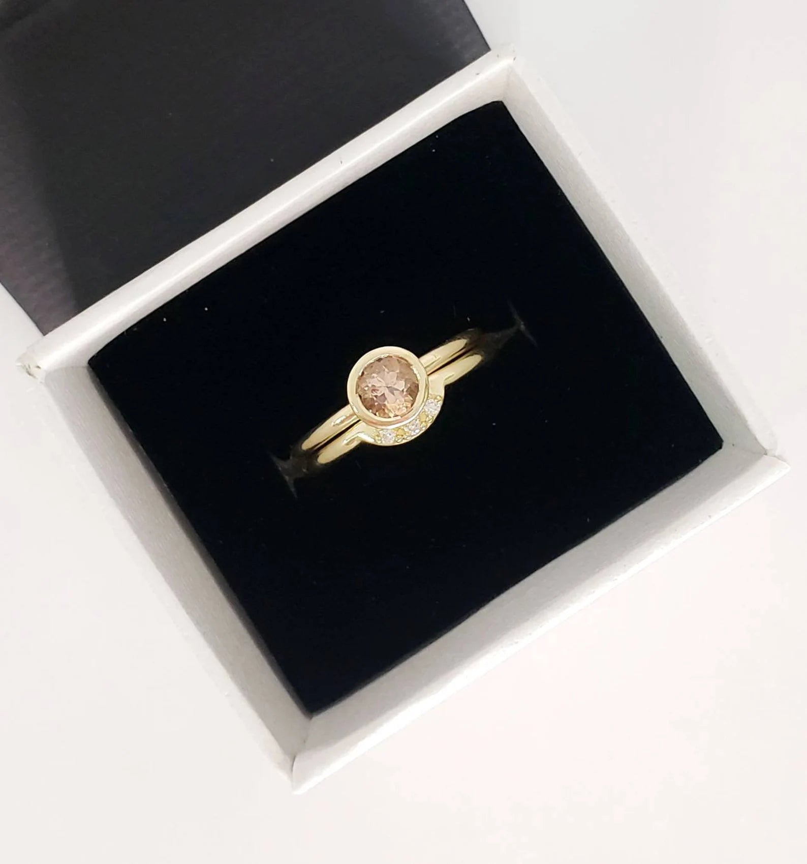 Bague de fiançailles en morganite sertie d'une pierre précieuse et d'une alliance en diamants assortie – Or massif 10 carats, 14 carats ou 18 carats, jaune, rose ou blanc