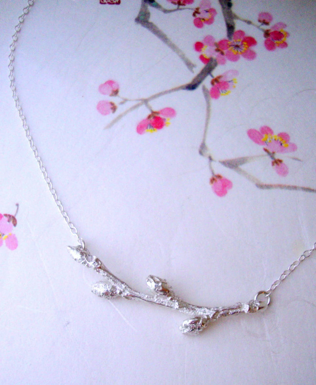 Spring Cherry Blossom Bud Necklace in Silver – Oka-san