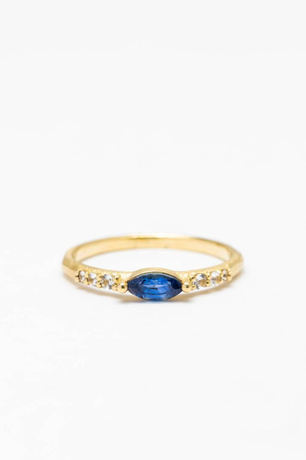 Bague délicate en saphir du Montana taille marquise avec saphirs blancs – Or massif 10 carats, 14 carats ou 18 carats, jaune, rose ou blanc