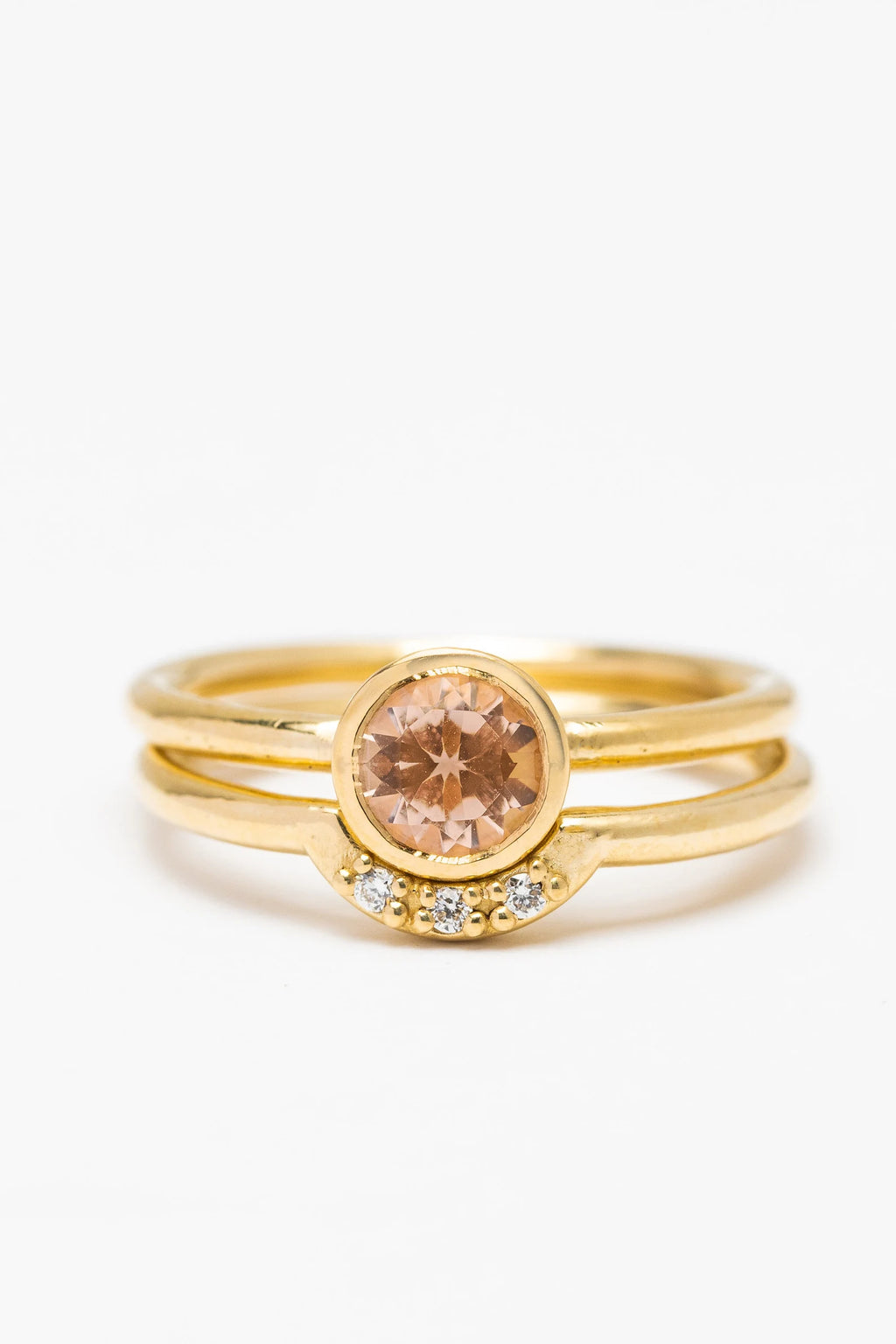 Bague de fiançailles en morganite sertie d'une pierre précieuse et d'une alliance en diamants assortie – Or massif 10 carats, 14 carats ou 18 carats, jaune, rose ou blanc