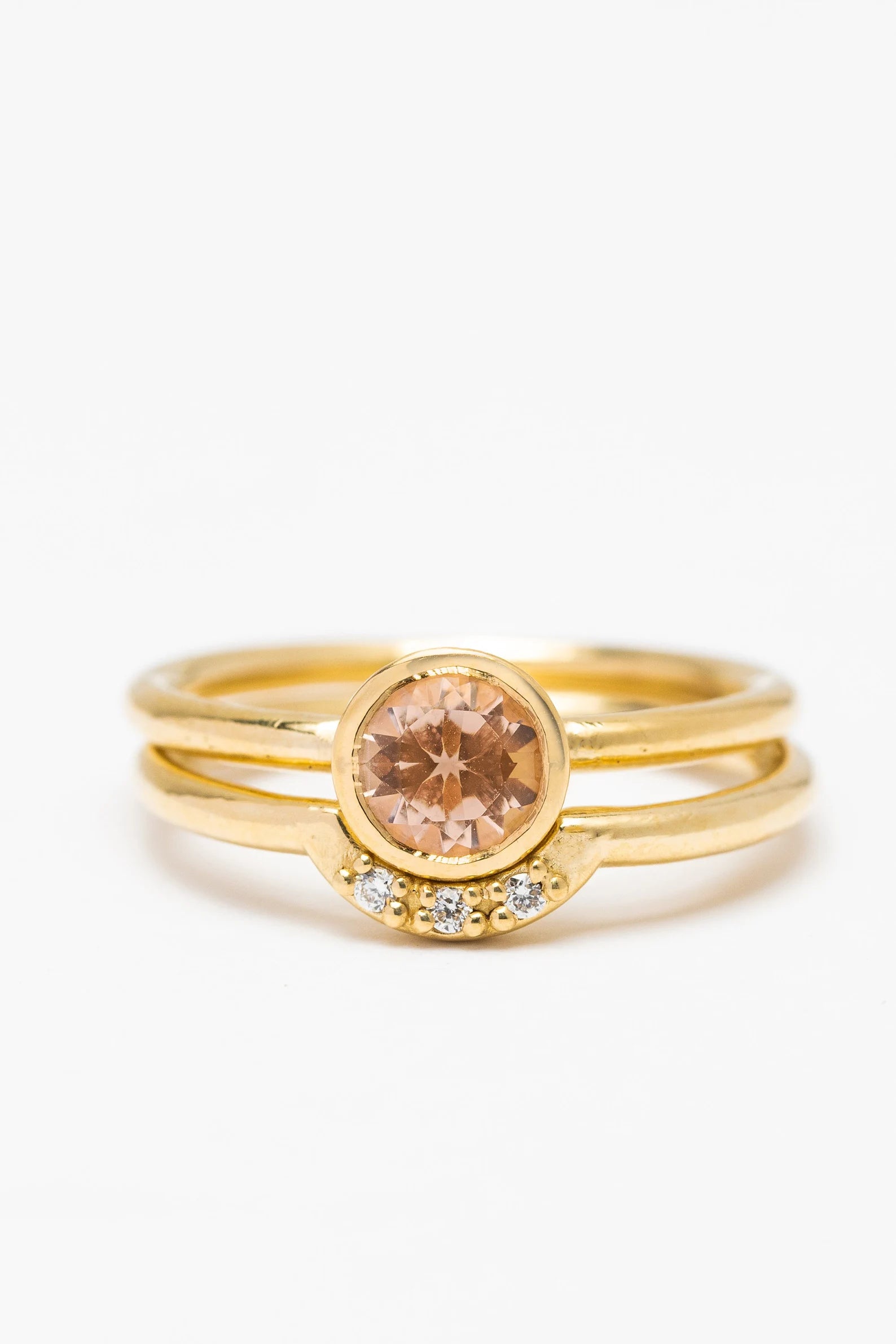 Bague de fiançailles en morganite sertie d'une pierre précieuse et d'une alliance en diamants assortie – Or massif 10 carats, 14 carats ou 18 carats, jaune, rose ou blanc