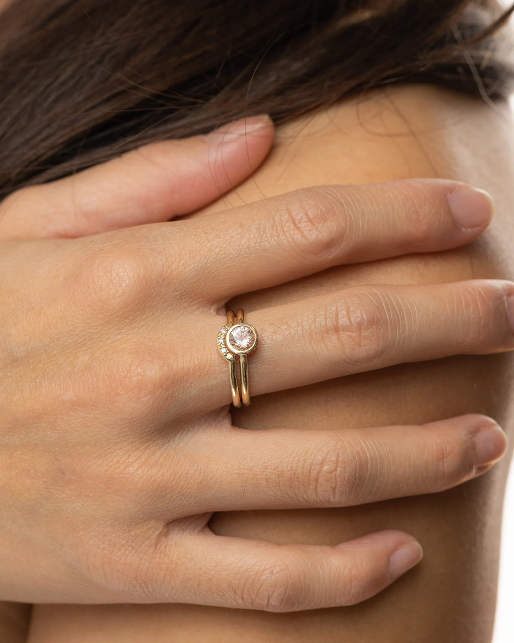 Bague de fiançailles en morganite sertie d'une pierre précieuse et d'une alliance en diamants assortie – Or massif 10 carats, 14 carats ou 18 carats, jaune, rose ou blanc