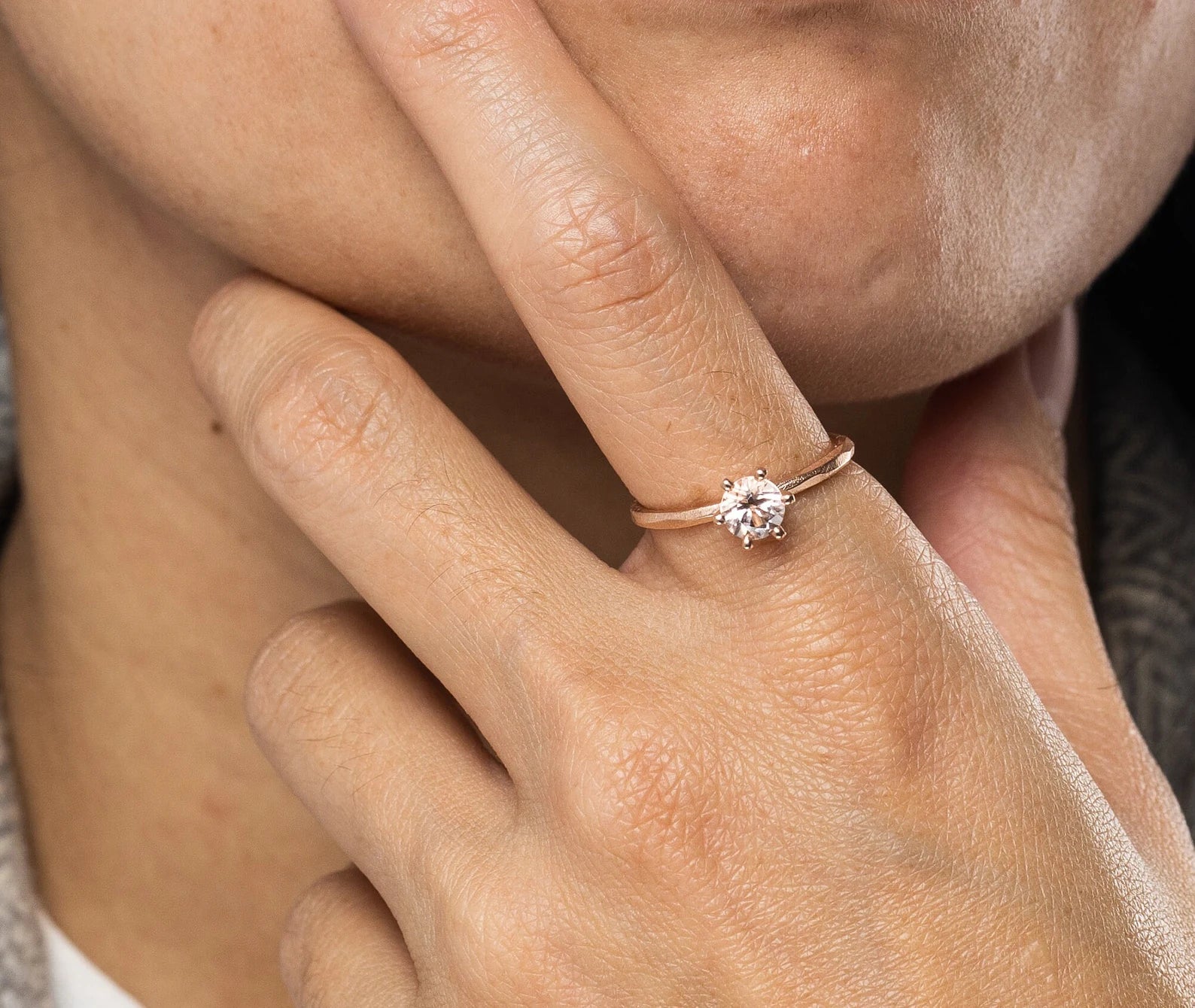 Bague de fiançailles solitaire en morganite – Sertissage à six griffes en or massif 10 carats, 14 carats ou 18 carats, jaune, rose ou blanc