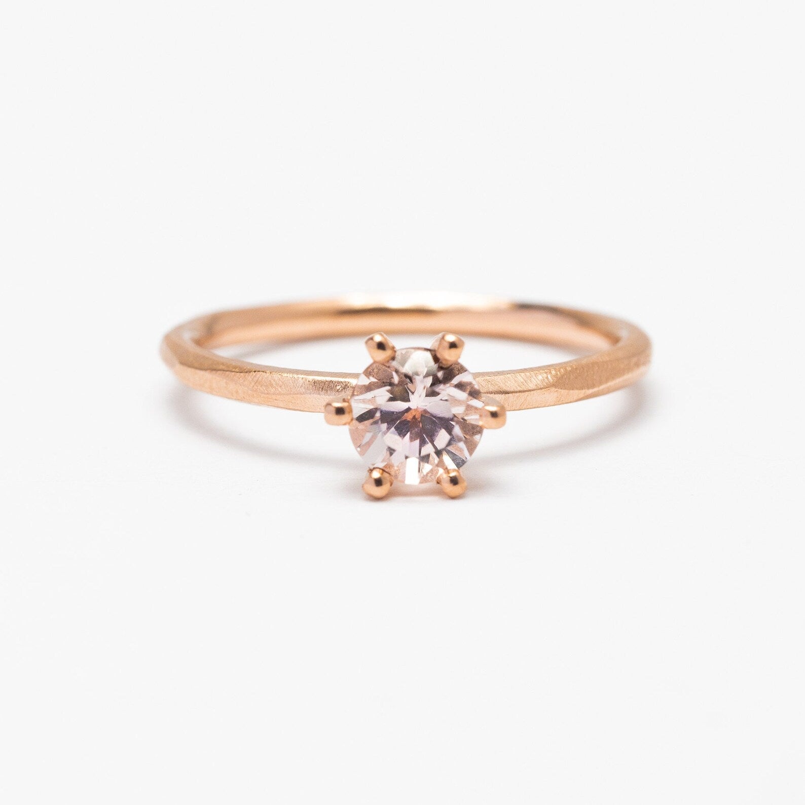 Bague de fiançailles solitaire en morganite – Sertissage à six griffes en or massif 10 carats, 14 carats ou 18 carats, jaune, rose ou blanc