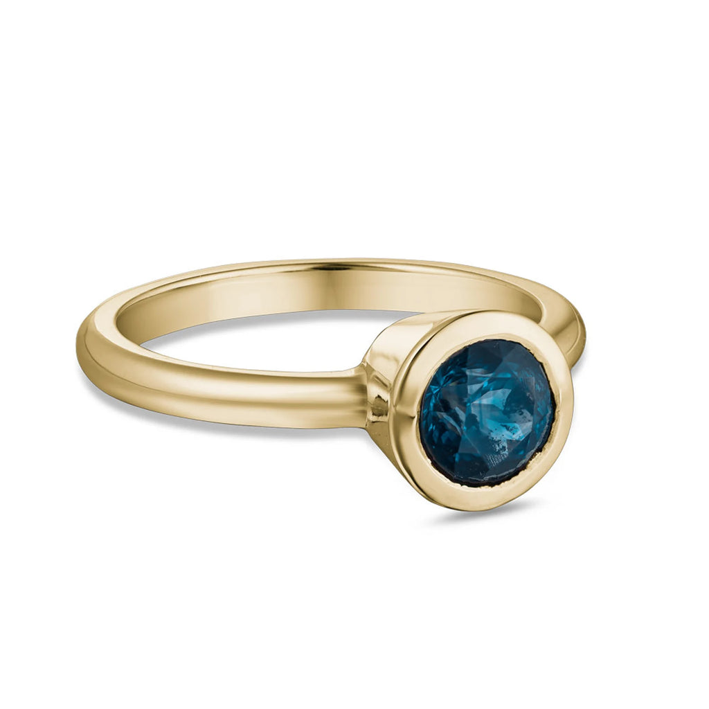 Bague de fiançailles pour femme avec saphir du Montana – Sertissage clos moderne en or massif 10 carats, 14 carats ou 18 carats, jaune, rose ou blanc