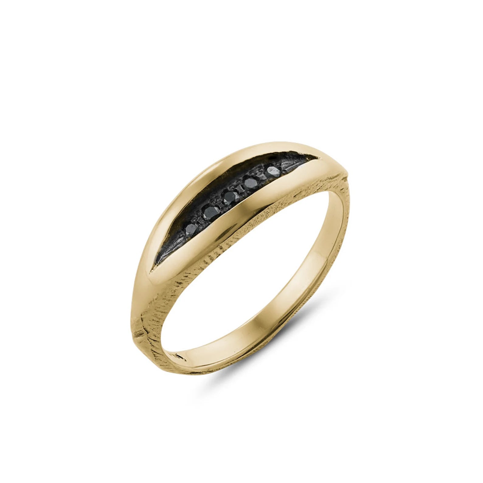 Bague Palma en diamant noir – Anneau texturé brut avec rhodium noir en or jaune 14 carats