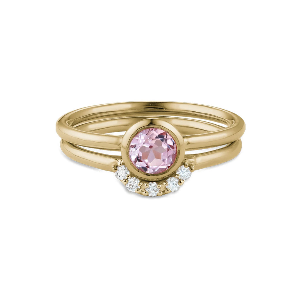 Bague de fiançailles sertie d'une tourmaline rose et d'une alliance en diamants assortie – Or massif 10 carats, 14 carats ou 18 carats, jaune, rose ou blanc