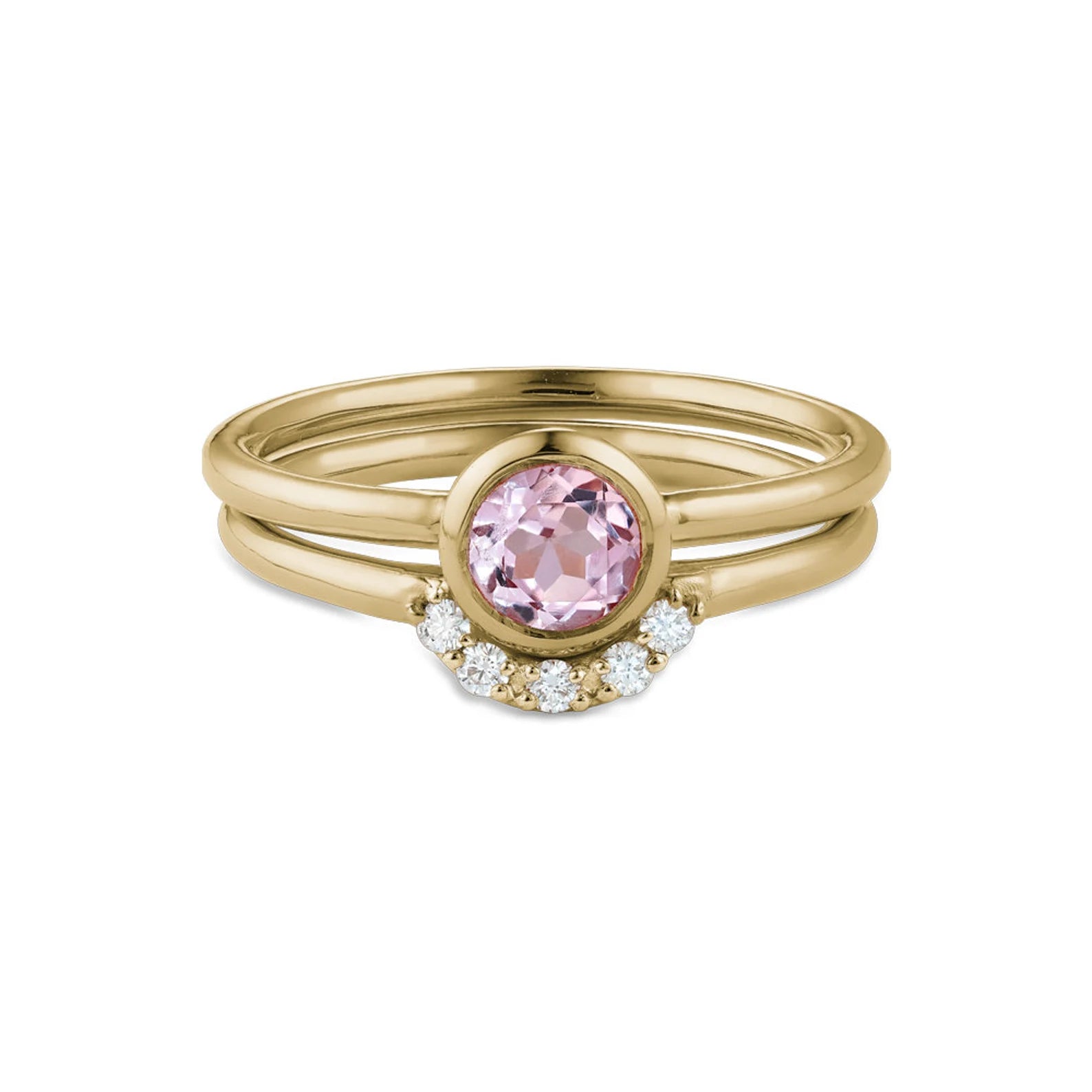 Bague de fiançailles sertie d'une tourmaline rose et d'une alliance en diamants assortie – Or massif 10 carats, 14 carats ou 18 carats, jaune, rose ou blanc