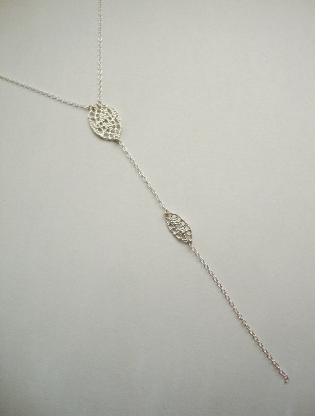 Long Double Lace Drop Lariat Necklace in Sterling Silver