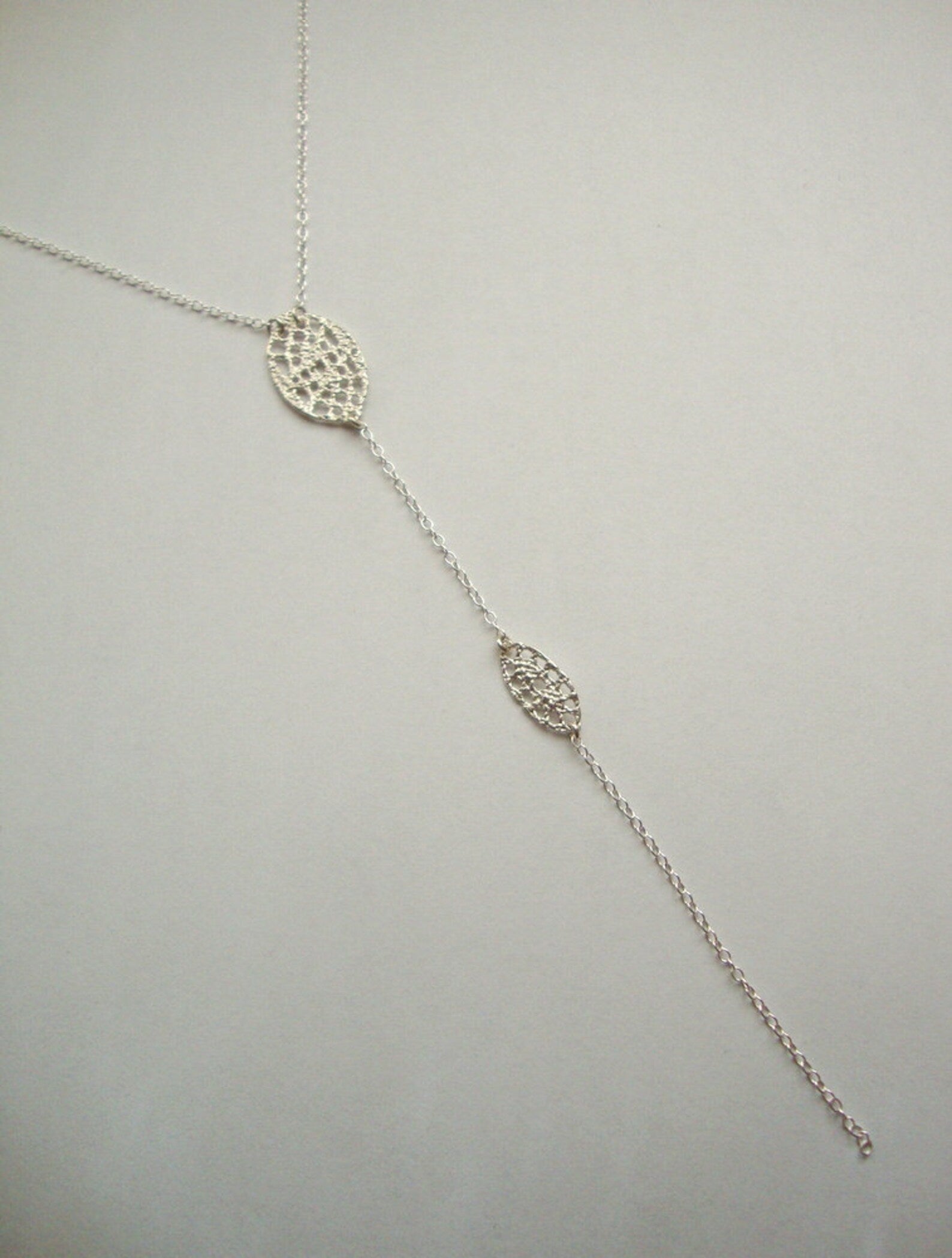 Collier long lariat à double dentelle en argent sterling