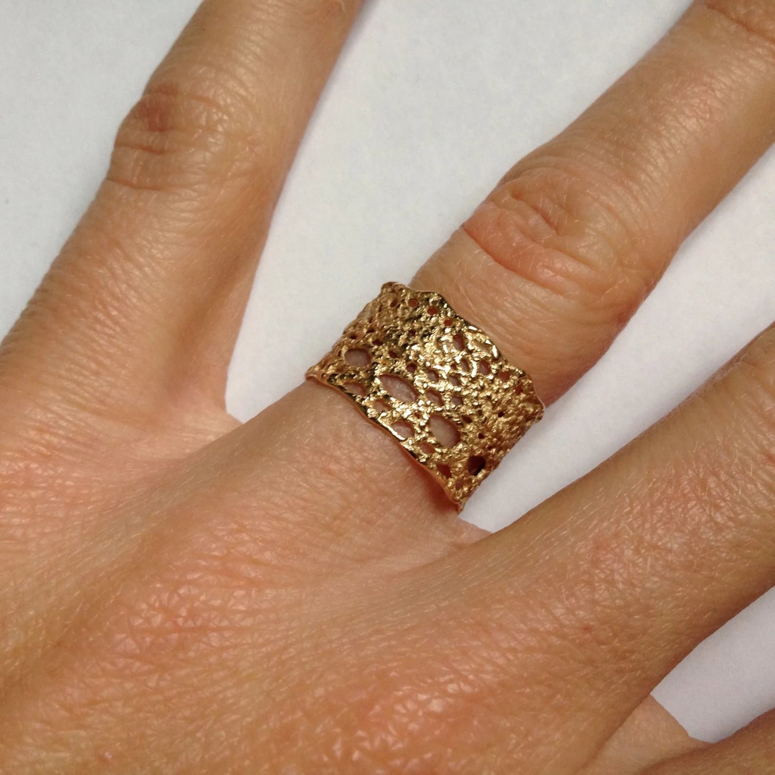 Bague en dentelle style mariage bohème – Design inspiré de Lilibet – Or massif 10 carats, 14 carats ou 18 carats, jaune, rose ou blanc