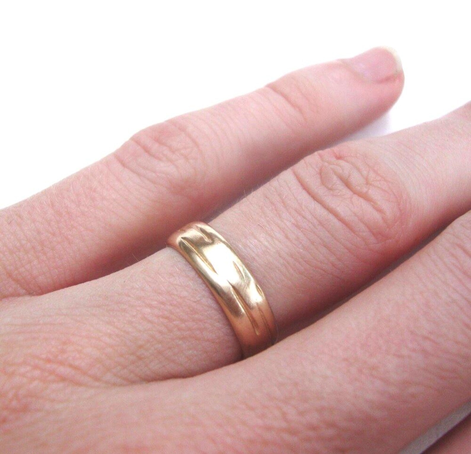 Alliance en or jaune, rose et blanc, texture bouleau – Or massif 10 carats, 14 carats ou 18 carats