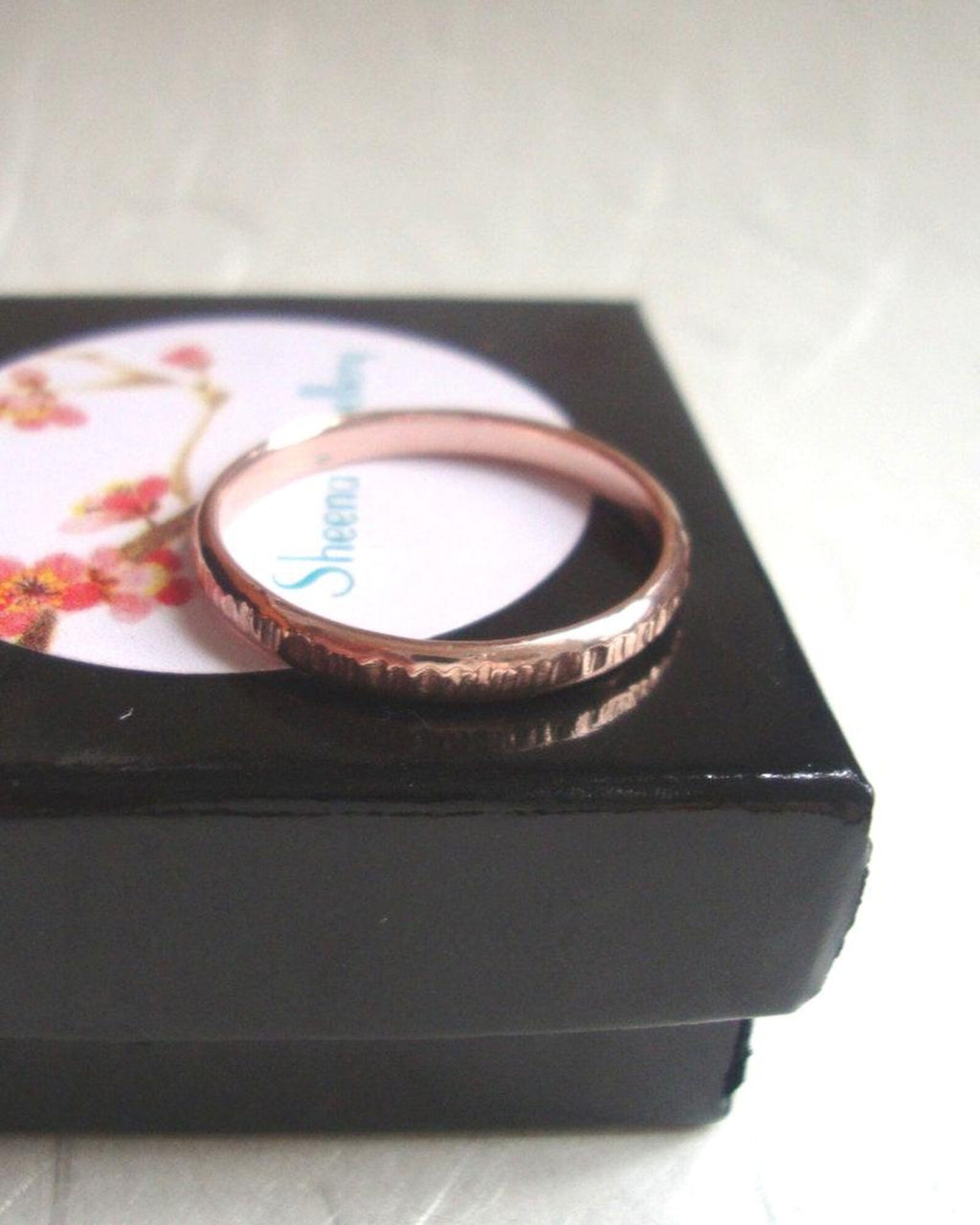 Women's Gold Bamboo Ring – Thin Hammered Band in Solid 10k Yellow, Rose or White Gold