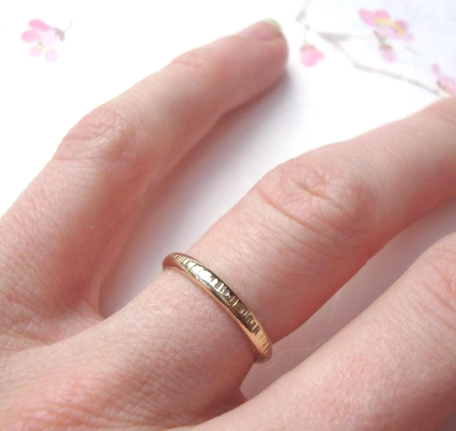 Bague en bambou en or – Bande fine en or massif 10 carats jaune, rose ou blanc