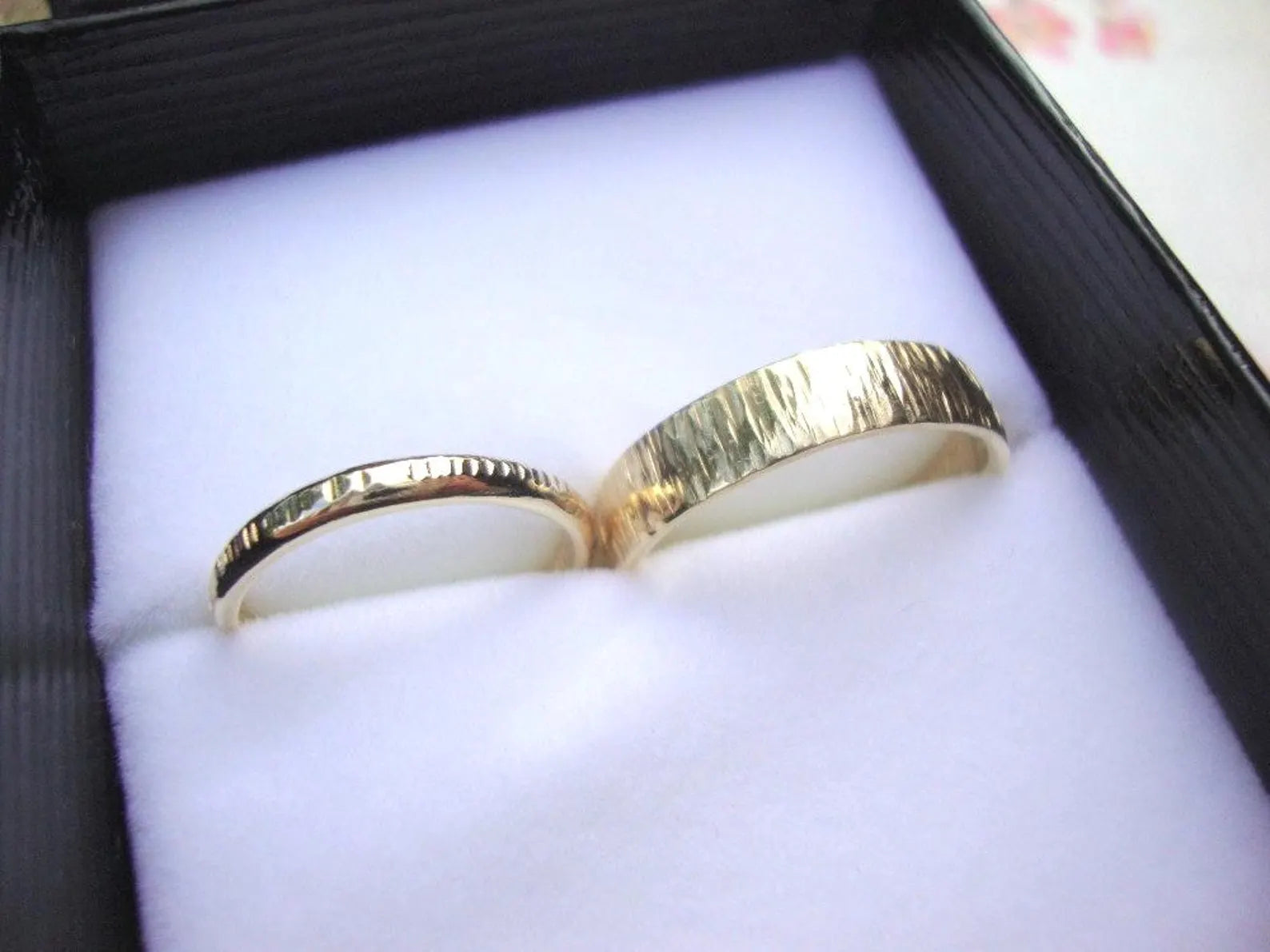 Bague en bambou en or – Bande fine en or massif 10 carats jaune, rose ou blanc