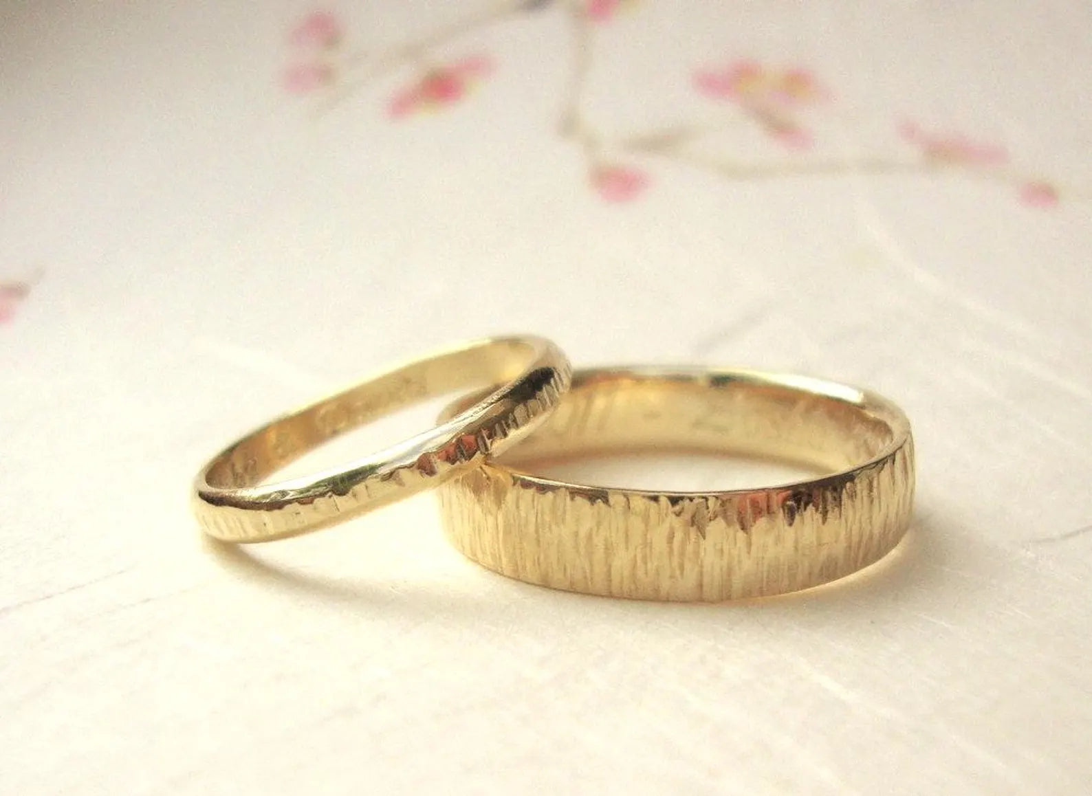 Bague en bambou en or – Bande fine en or massif 10 carats jaune, rose ou blanc