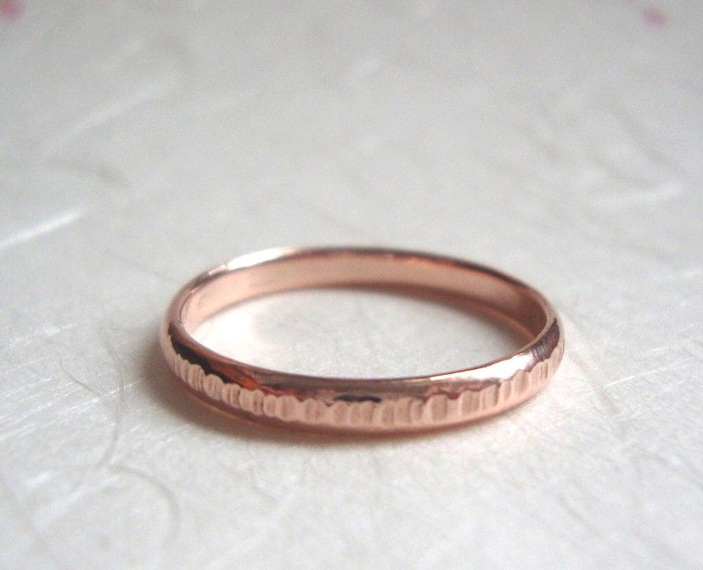 Women's Gold Bamboo Ring – Thin Hammered Band in Solid 10k Yellow, Rose or White Gold