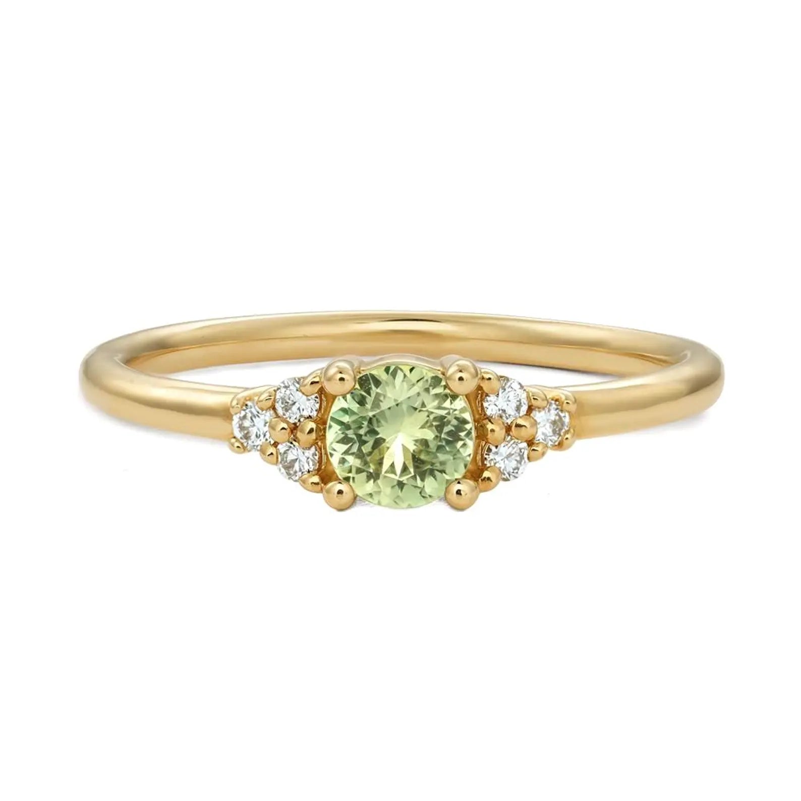 Bague solitaire minimaliste en saphir avec diamants latéraux – Or massif 10 carats, 14 carats ou 18 carats, jaune, rose ou blanc