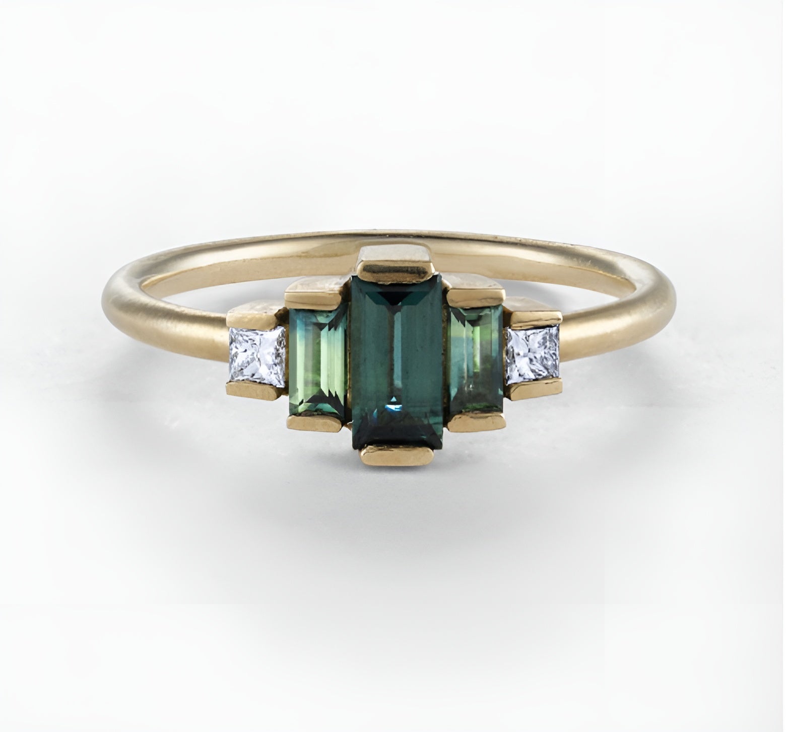 Art Deco Montana Sapphire & Lab Diamond Ring – Solid 14k or 18k Gold in Yellow, Rose or White Gold