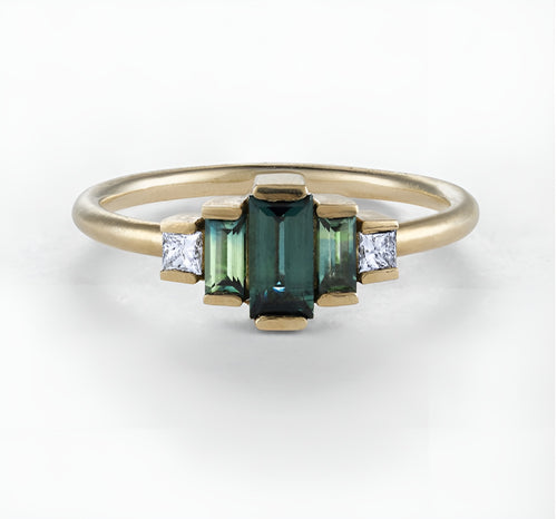 Art Deco Montana Sapphire & Lab Diamond Ring – Solid 14k or 18k Gold in Yellow, Rose or White Gold