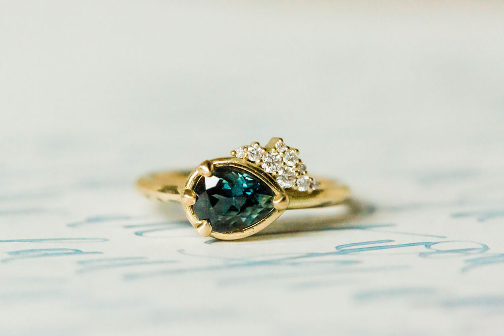 Pear Cut Turquoise with Canadian Diamonds Engagement Ring