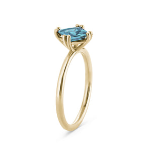 Princess cut teal sapphire ring, double prong in 14k or 18k