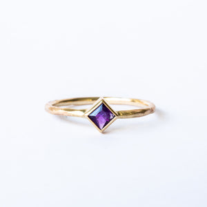 Square amethyst women's 10k gold rough ring, engagement ring