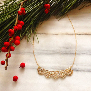 Leaf Lace necklace in 14k gold plated brass with 14k gold filled chain