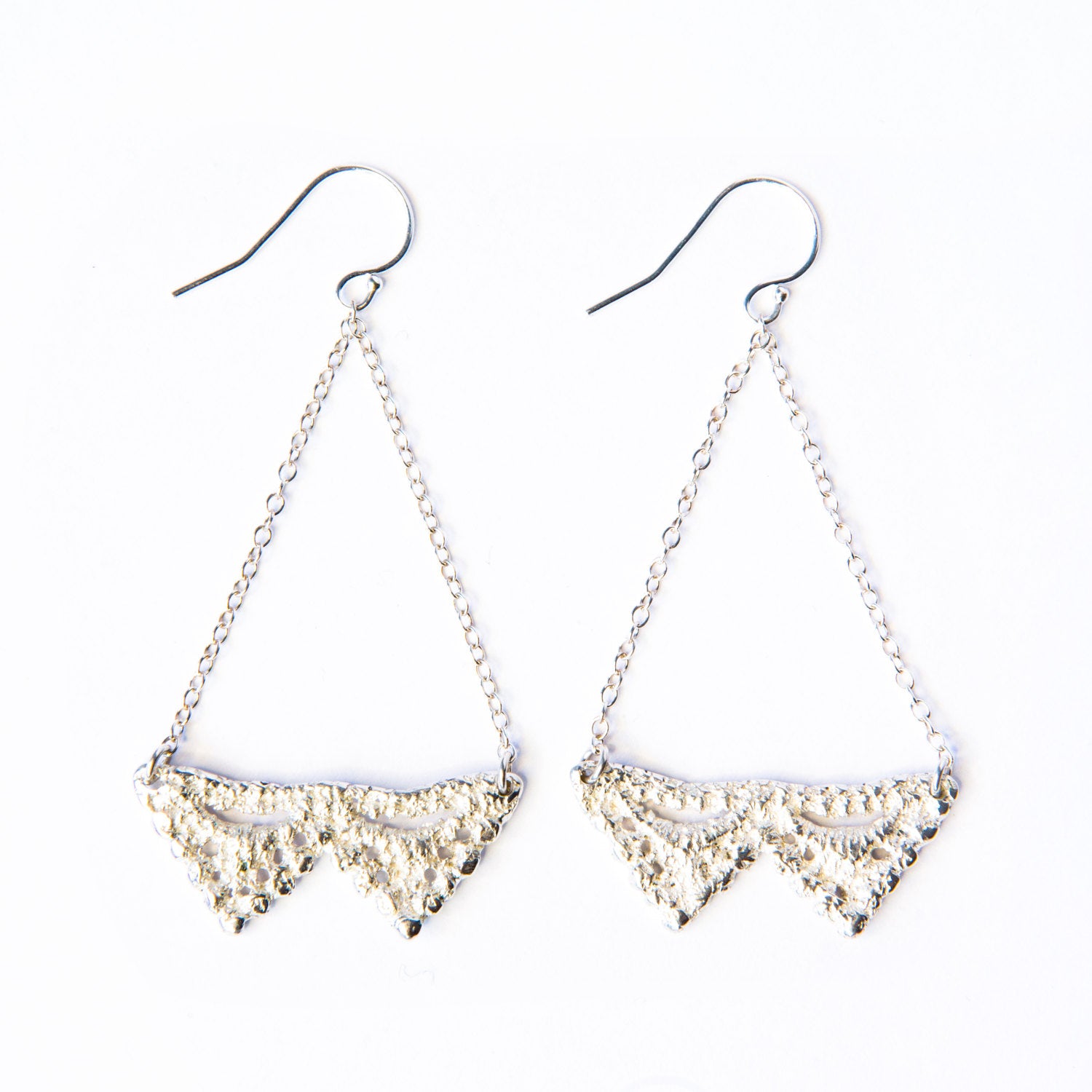Lace double Pyramid chandelier Earrings in sterling silver