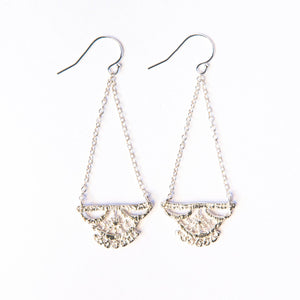Lily lace earrings chandelier in sterling silver, boho wedding earrings, vintage lace earring