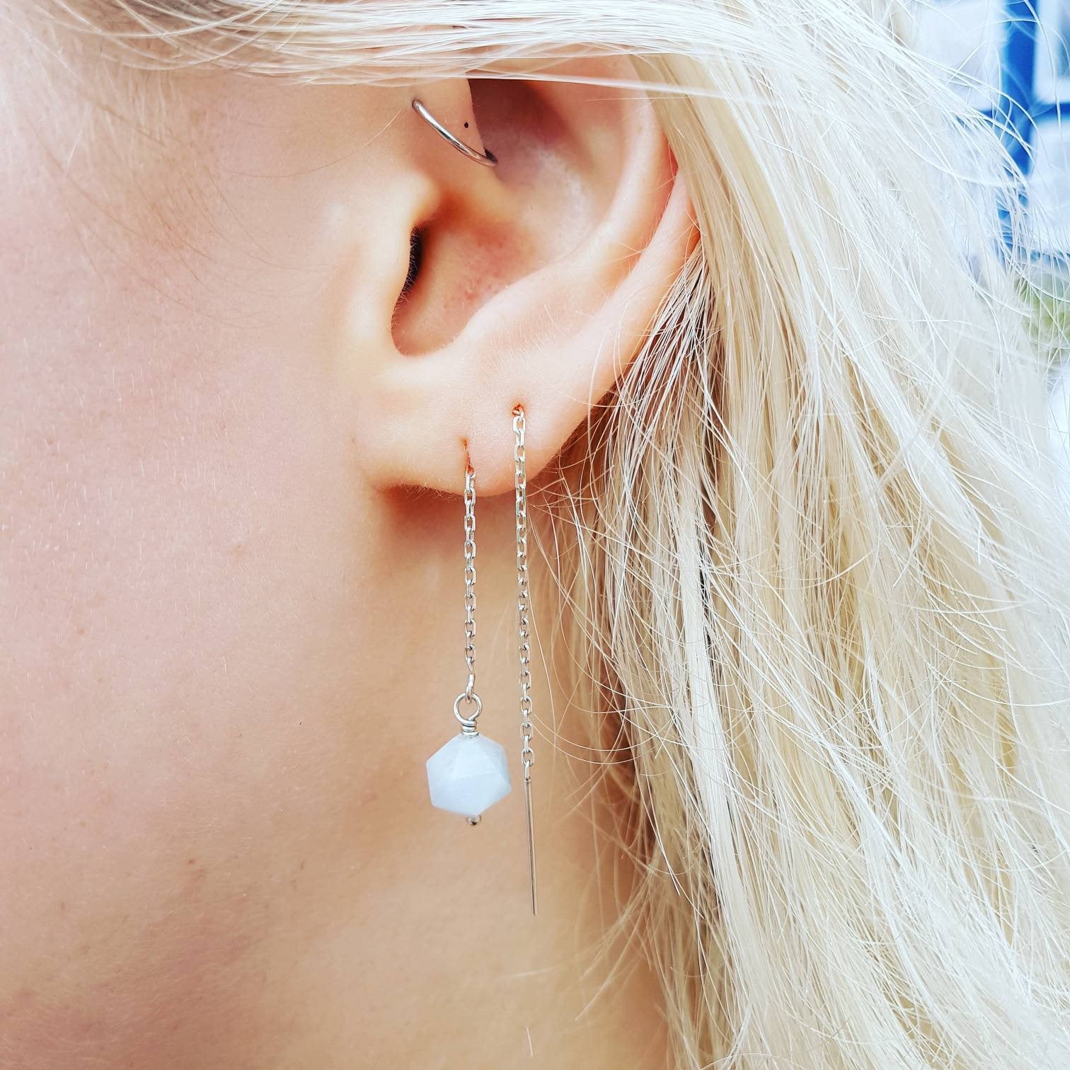 Natural pearl sterling silver threader earrings
